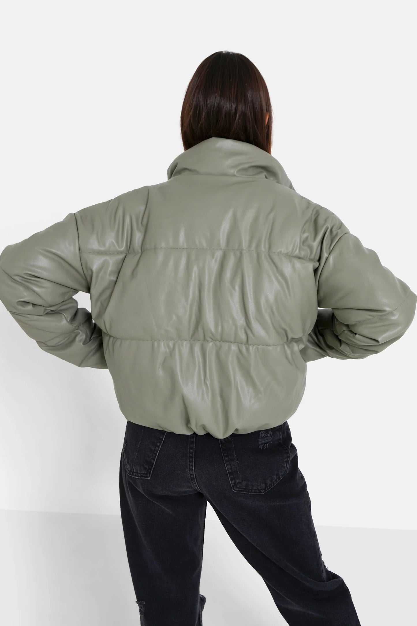 sixthjune Faux leather short puffer Green